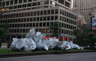 Maelstrom (Park Avenue Paper Chase), 2014. Painted aluminum, 12' high x 16' wide x 67' long Between 52nd and 53rd Streets, New York City 
