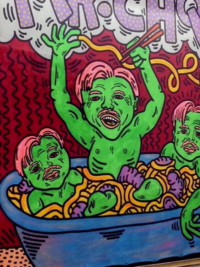 Keith Haring. 1986. Mr. Chow as Green Prawn in a Bowl of Noodle. 254x254cmjpg